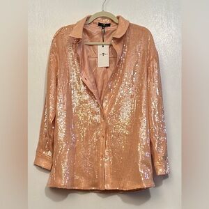 7 for All Mankind Womens Medium Long Sleeve Peachy Pink Sequin Button Down Shirt